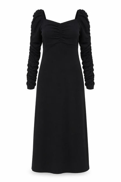 Topshop Womens Black Polyester A-Line Size 10 Square Neck Pullover - Ruched sleeves