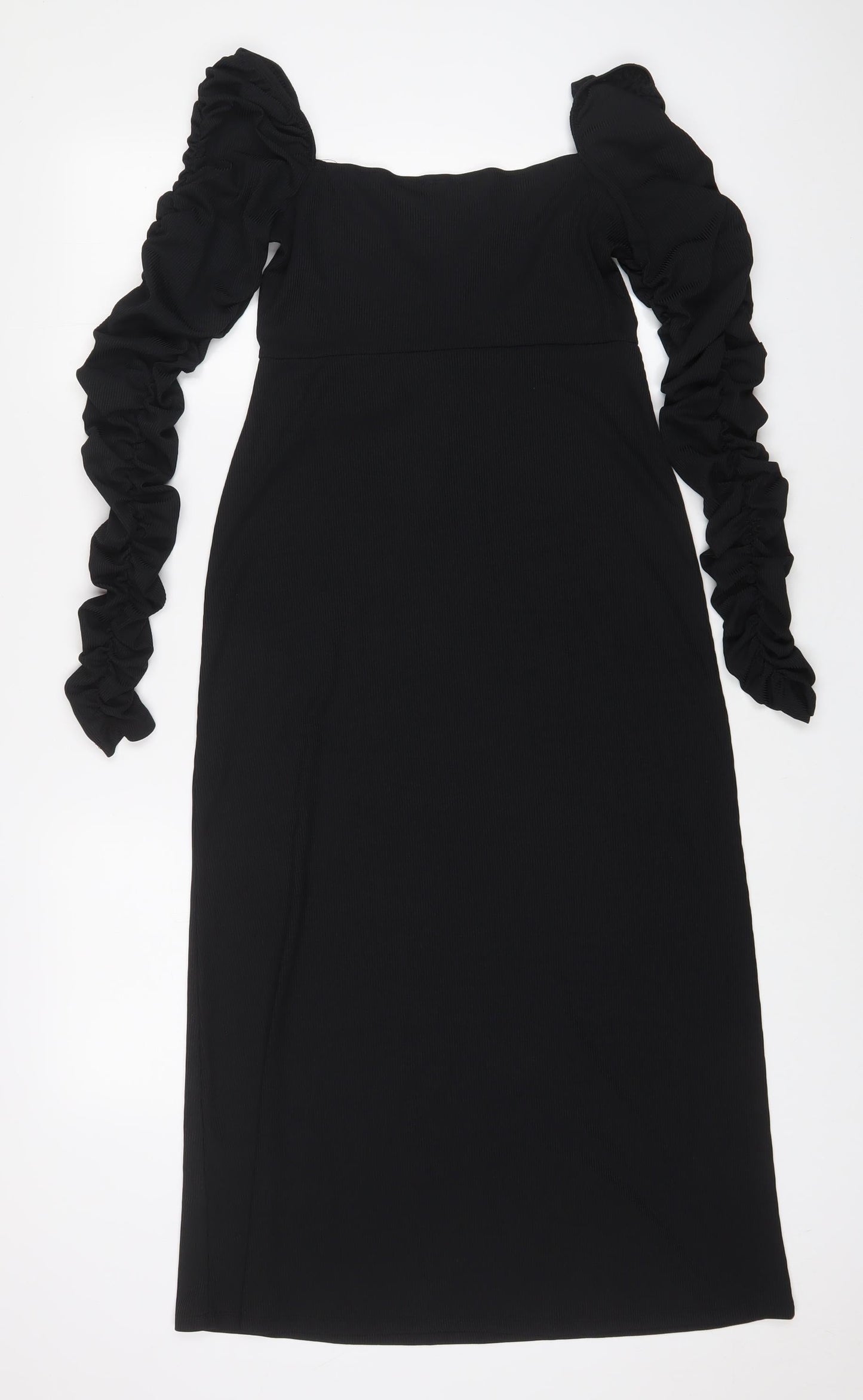 Topshop Womens Black Polyester A-Line Size 10 Square Neck Pullover - Ruched sleeves