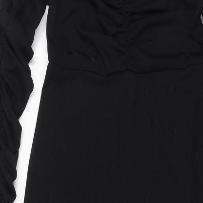 Topshop Womens Black Polyester A-Line Size 10 Square Neck Pullover - Ruched sleeves