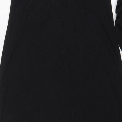 Topshop Womens Black Polyester A-Line Size 10 Square Neck Pullover - Ruched sleeves