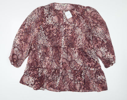 NEXT Womens Purple Geometric Polyester A-Line Size 18 Crew Neck Button