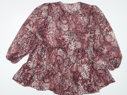 NEXT Womens Purple Geometric Polyester A-Line Size 18 Crew Neck Button