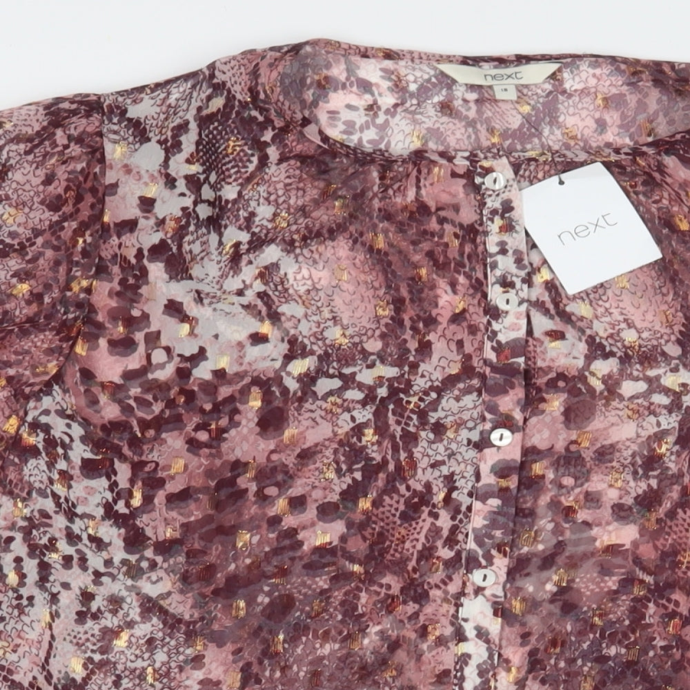 NEXT Womens Purple Geometric Polyester A-Line Size 18 Crew Neck Button