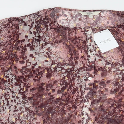 NEXT Womens Purple Geometric Polyester A-Line Size 18 Crew Neck Button