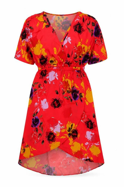 Angie Womens Red Geometric Polyester A-Line Size M V-Neck Pullover