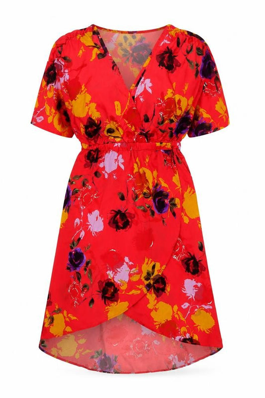 Angie Womens Red Geometric Polyester A-Line Size M V-Neck Pullover