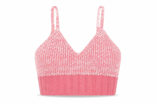 Front view of ASOS women’s pink geometric acrylic cropped tank, size UK 10, v-neck