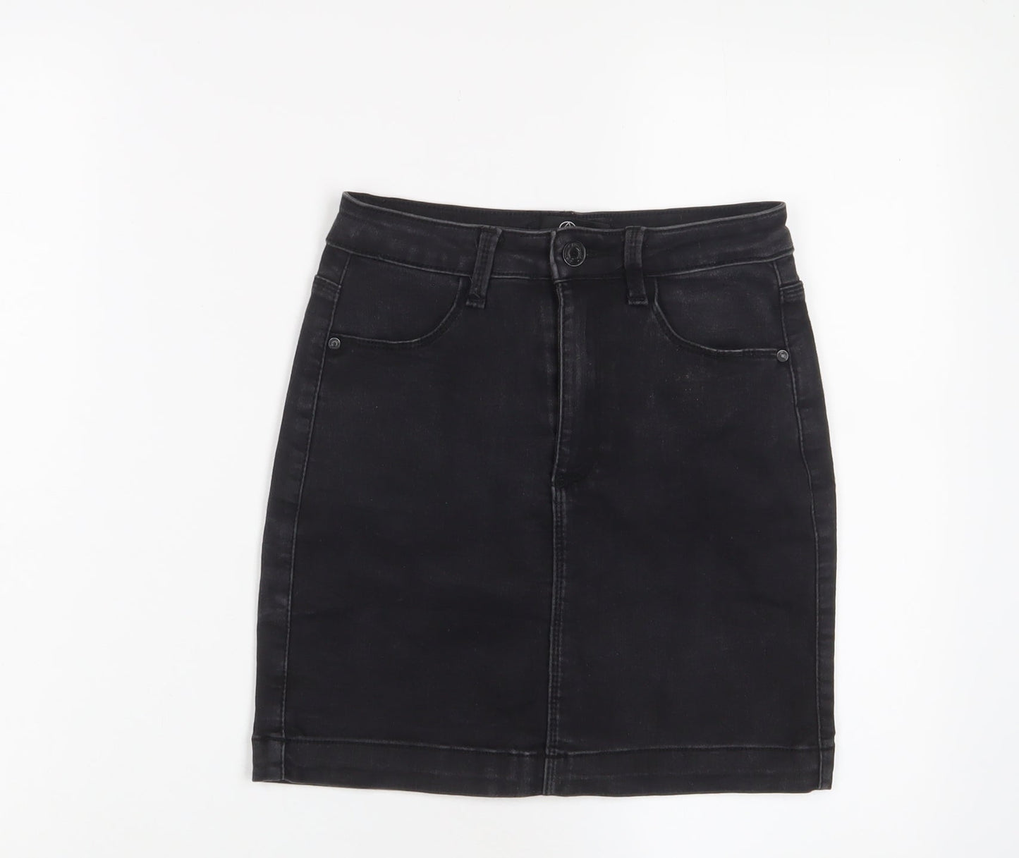 Missguided Womens Black Cotton A-Line Skirt Size 8 Zip