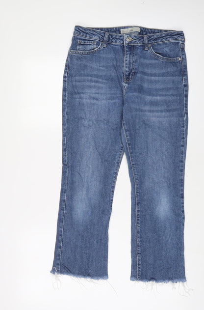 Topshop Womens Blue Cotton Straight Jeans Size 30 in L30 in Regular Zip