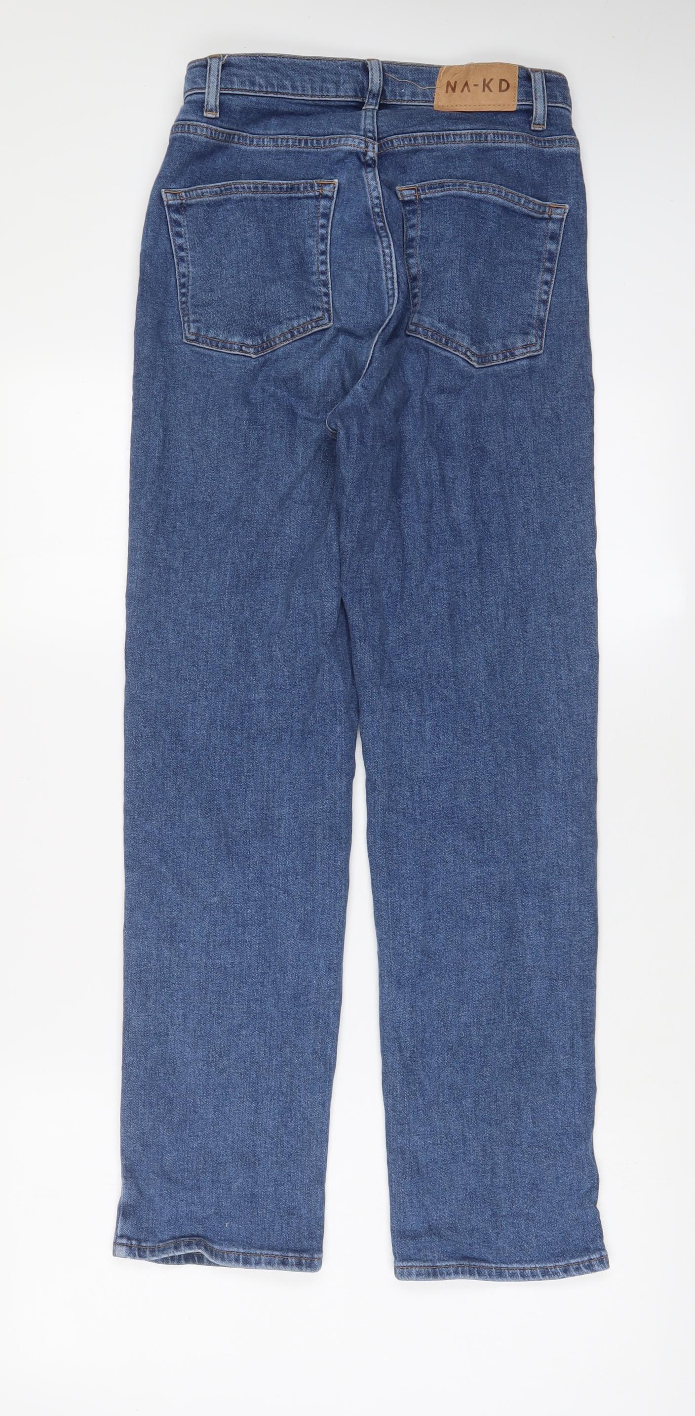 NA-KD Womens Blue Cotton Straight Jeans Size 8 L28 in Regular Button
