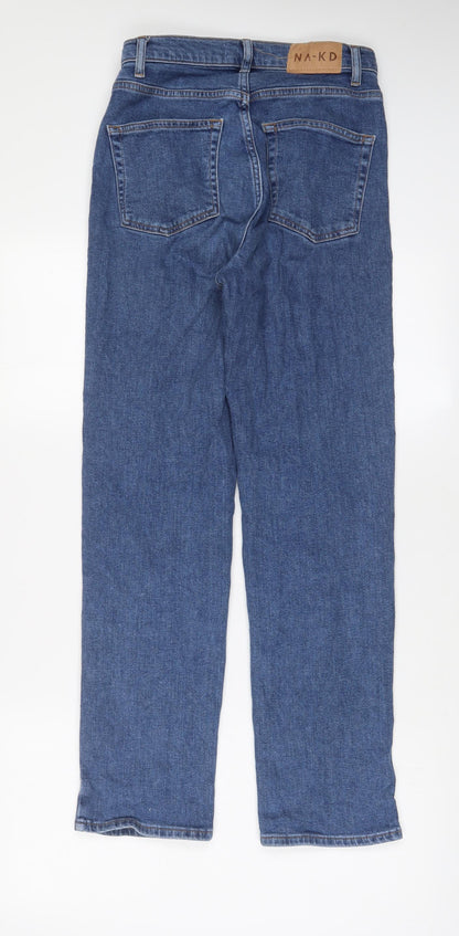 NA-KD Womens Blue Cotton Straight Jeans Size 8 L28 in Regular Button