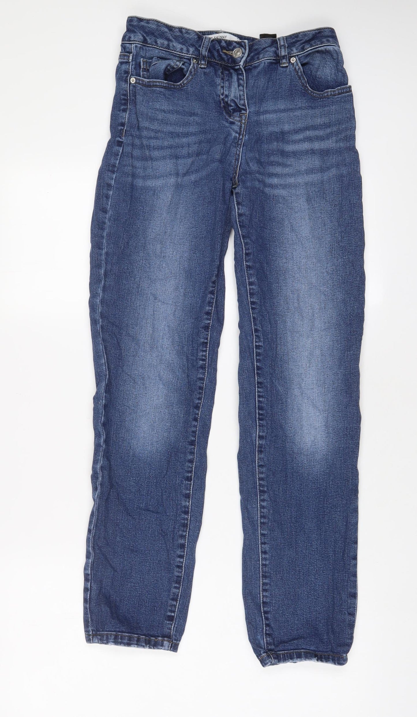 NEXT Womens Blue Cotton Skinny Jeans Size 6 L28 in Relaxed Zip