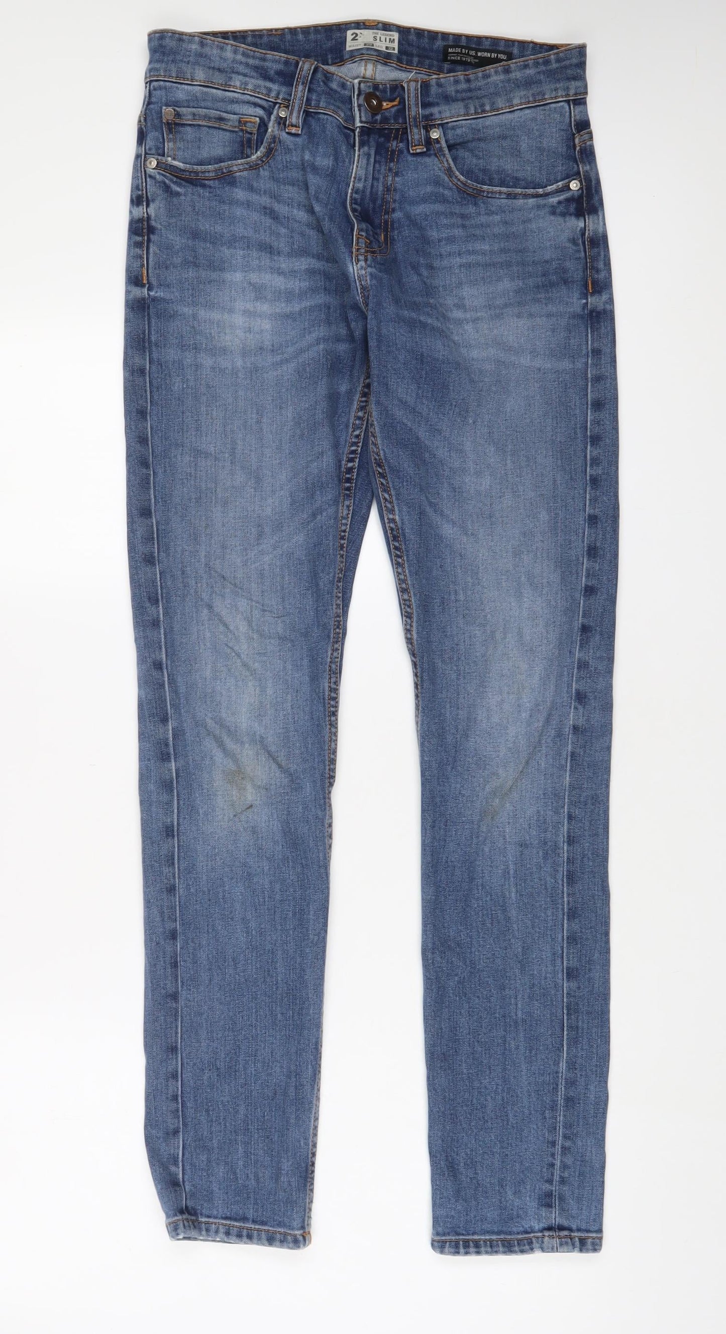 Worn by you Mens Blue Cotton Straight Jeans Size 29 in L32 in Slim Zip