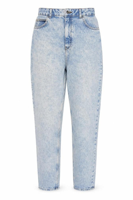 Front view of ASOS women’s blue cotton straight jeans, size UK 30, 32-inch leg regular zip