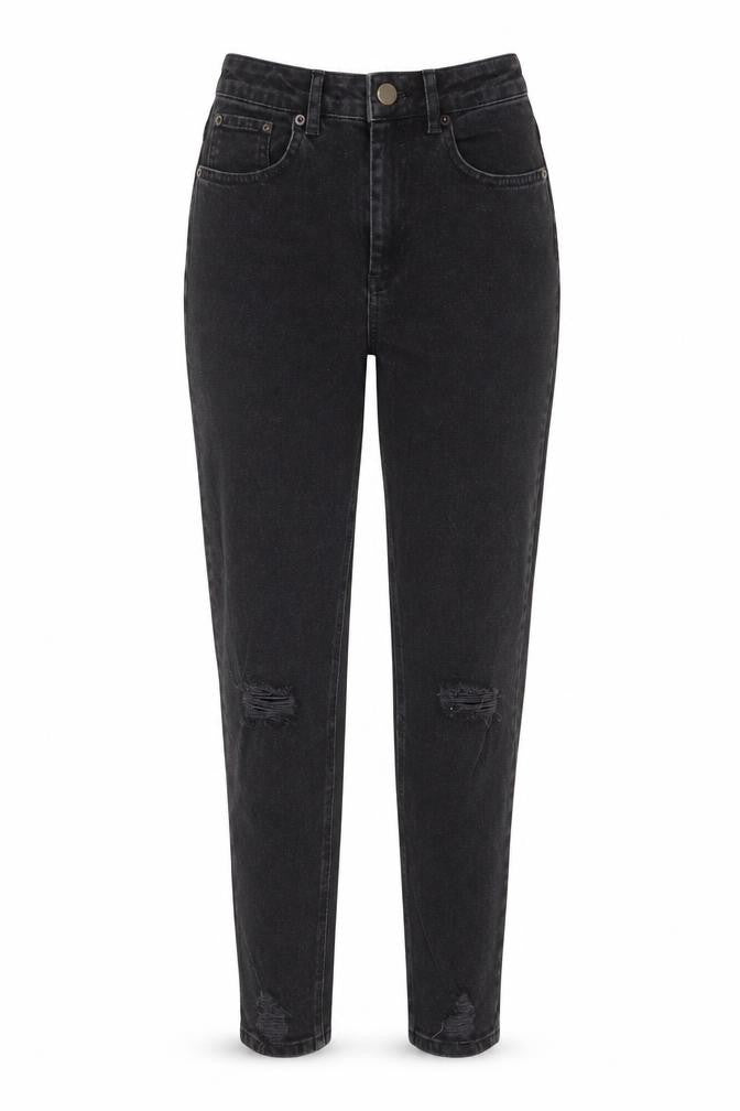 Front view of ASOS women’s black cotton skinny jeans, size UK 26, in, 32-inch leg regular zip