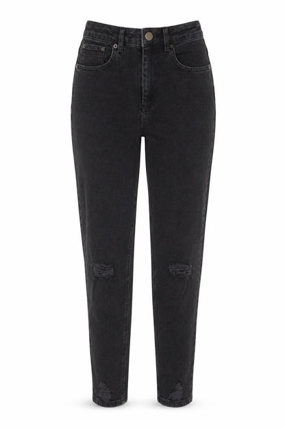 Front view of ASOS women’s black cotton skinny jeans, size UK 26, in, 32-inch leg regular zip
