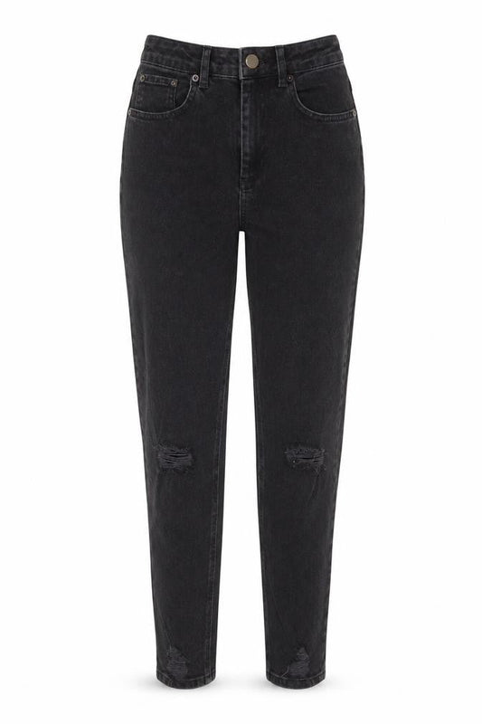 Front view of ASOS women’s black cotton skinny jeans, size UK 26, in, 32-inch leg regular zip