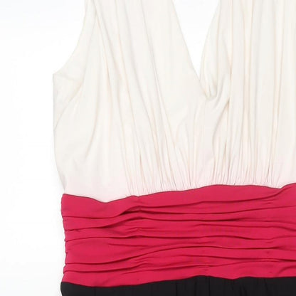 Marks and Spencer Womens Multicoloured Colourblock Polyester Fit & Flare Size 14 V-Neck Pullover