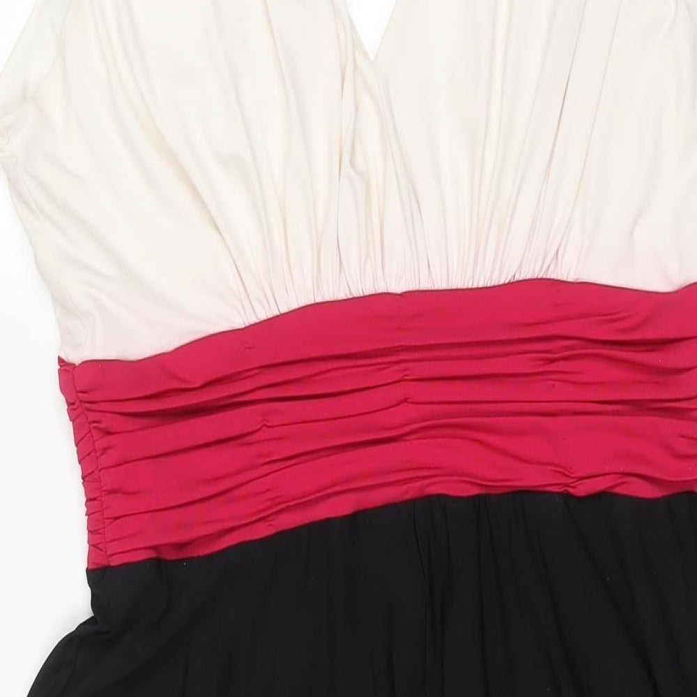 Marks and Spencer Womens Multicoloured Colourblock Polyester Fit & Flare Size 14 V-Neck Pullover