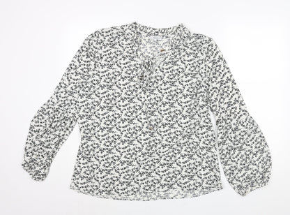 Vanessa Zani Womens White Floral Polyester Basic Blouse Size XL V-Neck