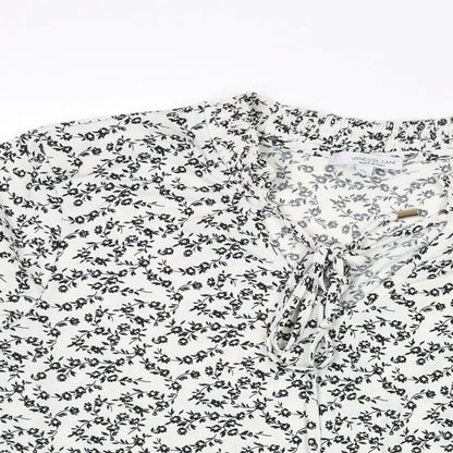 Vanessa Zani Womens White Floral Polyester Basic Blouse Size XL V-Neck