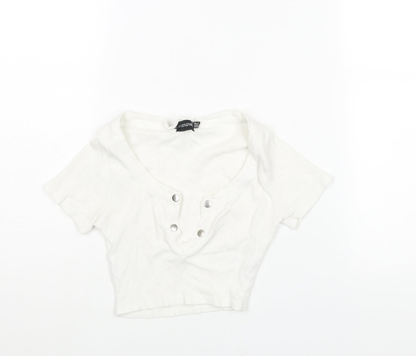 Womens UK Size 4 PRETTYLITTLETHING White Cropped T-Shirt