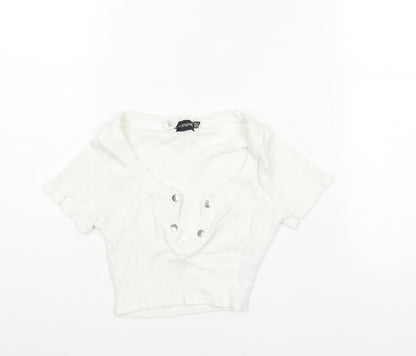 Womens UK Size 4 PRETTYLITTLETHING White Cropped T-Shirt