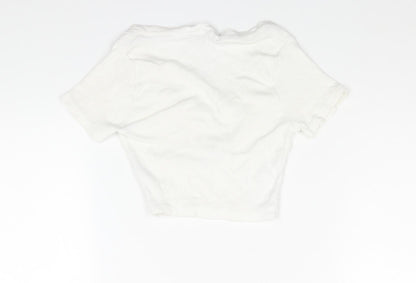 Womens UK Size 4 PRETTYLITTLETHING White Cropped T-Shirt