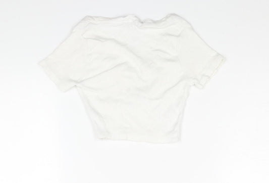 Womens UK Size 4 PRETTYLITTLETHING White Cropped T-Shirt