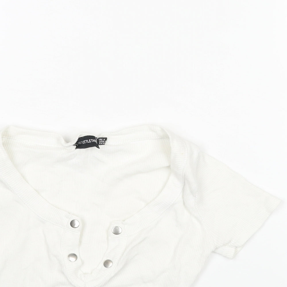 Womens UK Size 4 PRETTYLITTLETHING White Cropped T-Shirt
