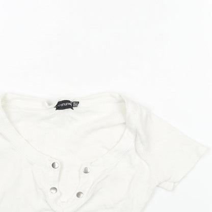 Womens UK Size 4 PRETTYLITTLETHING White Cropped T-Shirt