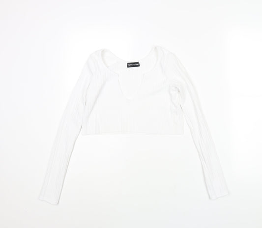 Womens UK Size 4 PRETTYLITTLETHING White Cropped Blouse