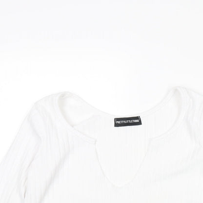 Womens UK Size 4 PRETTYLITTLETHING White Cropped Blouse