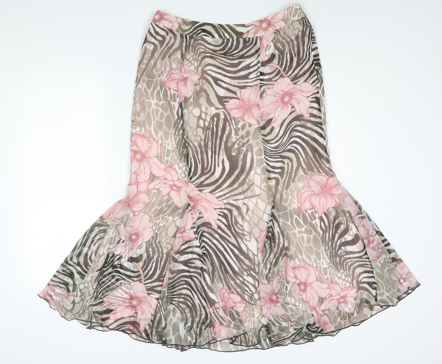 Basler Women's Multicolour Zebra Floral Print Midi Trumpet Skirt Size 12