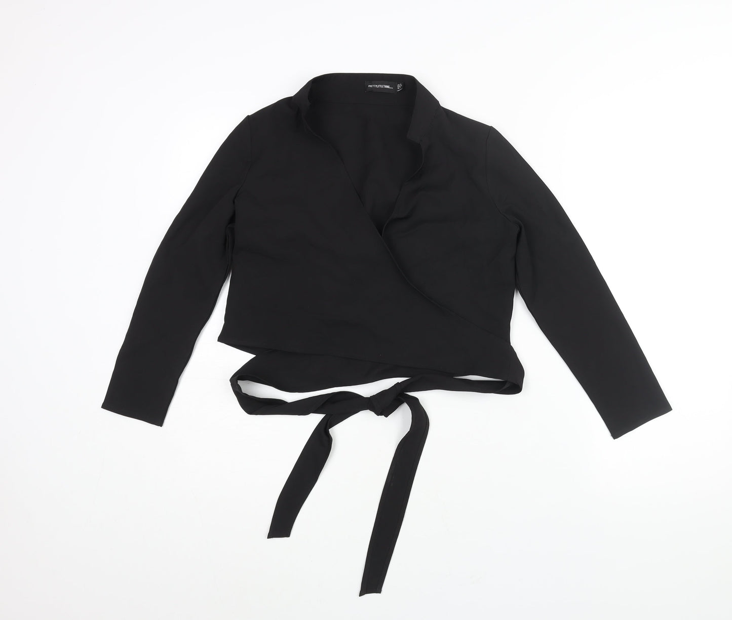 Womens UK Size 4 PRETTYLITTLETHING Black Wrap Blouse