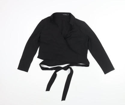 Womens UK Size 4 PRETTYLITTLETHING Black Wrap Blouse