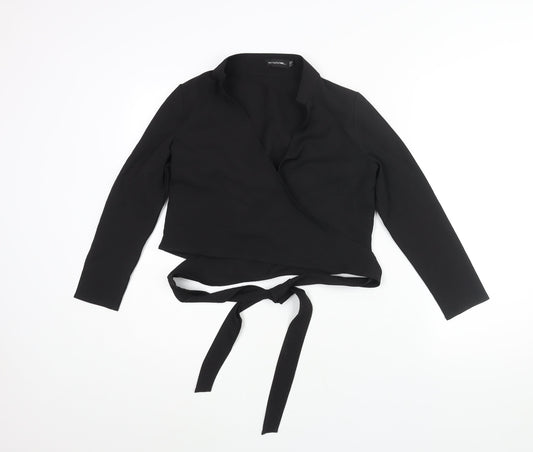 Womens UK Size 4 PRETTYLITTLETHING Black Wrap Blouse