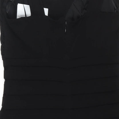 Wallis Womens Black Polyester Bodycon Size 14 V-Neck Zip - Pleated Lace Sequin Detail