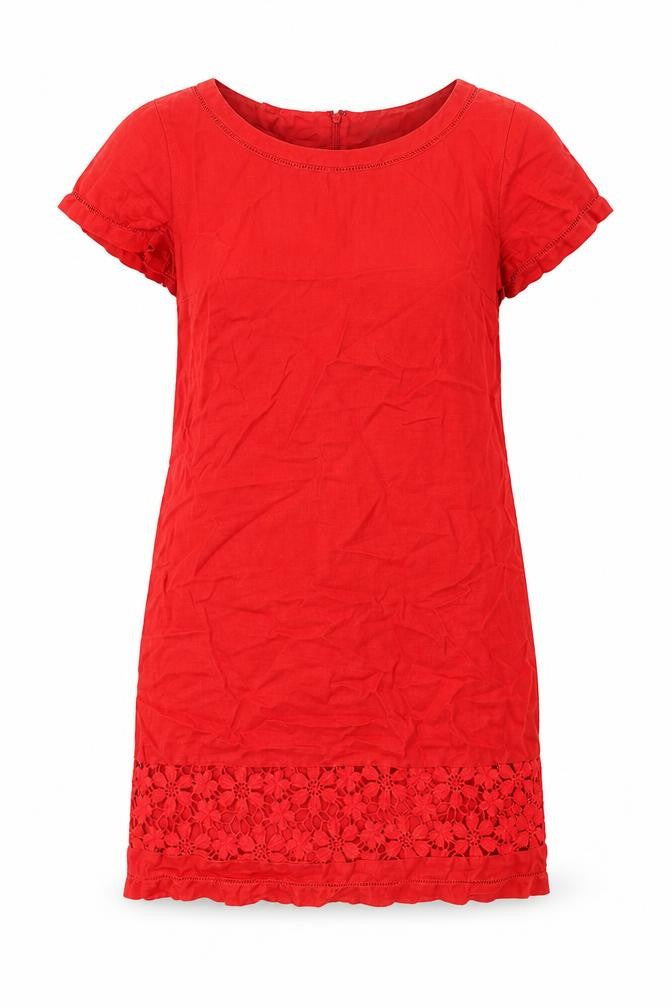 Per Una Womens Red Polyester Shift Size 14 Round Neck Zip - Lace Detail