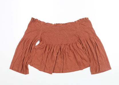 Womens UK Size 12 New Look Brown Cropped Blouse