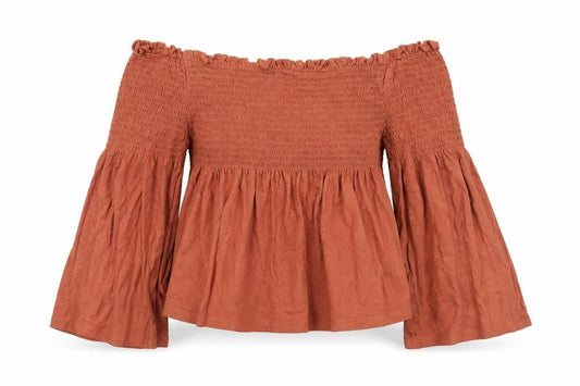 Womens UK Size 12 New Look Brown Cropped Blouse