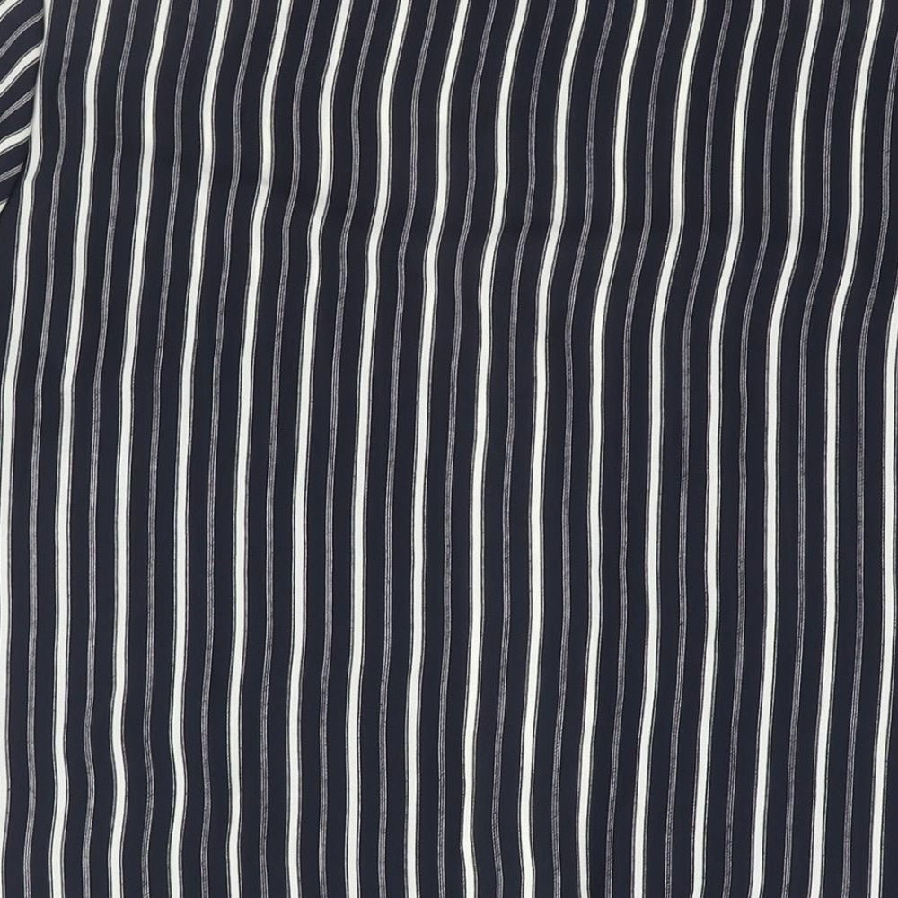 Eugen Klein Womens Blue Striped Polyester Tunic Blouse Size 10 Round Neck - Shoulder Pads Side Slits