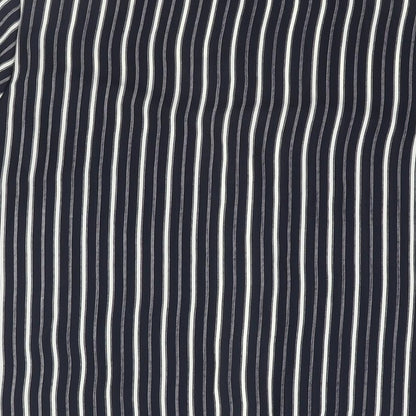 Eugen Klein Womens Blue Striped Polyester Tunic Blouse Size 10 Round Neck - Shoulder Pads Side Slits