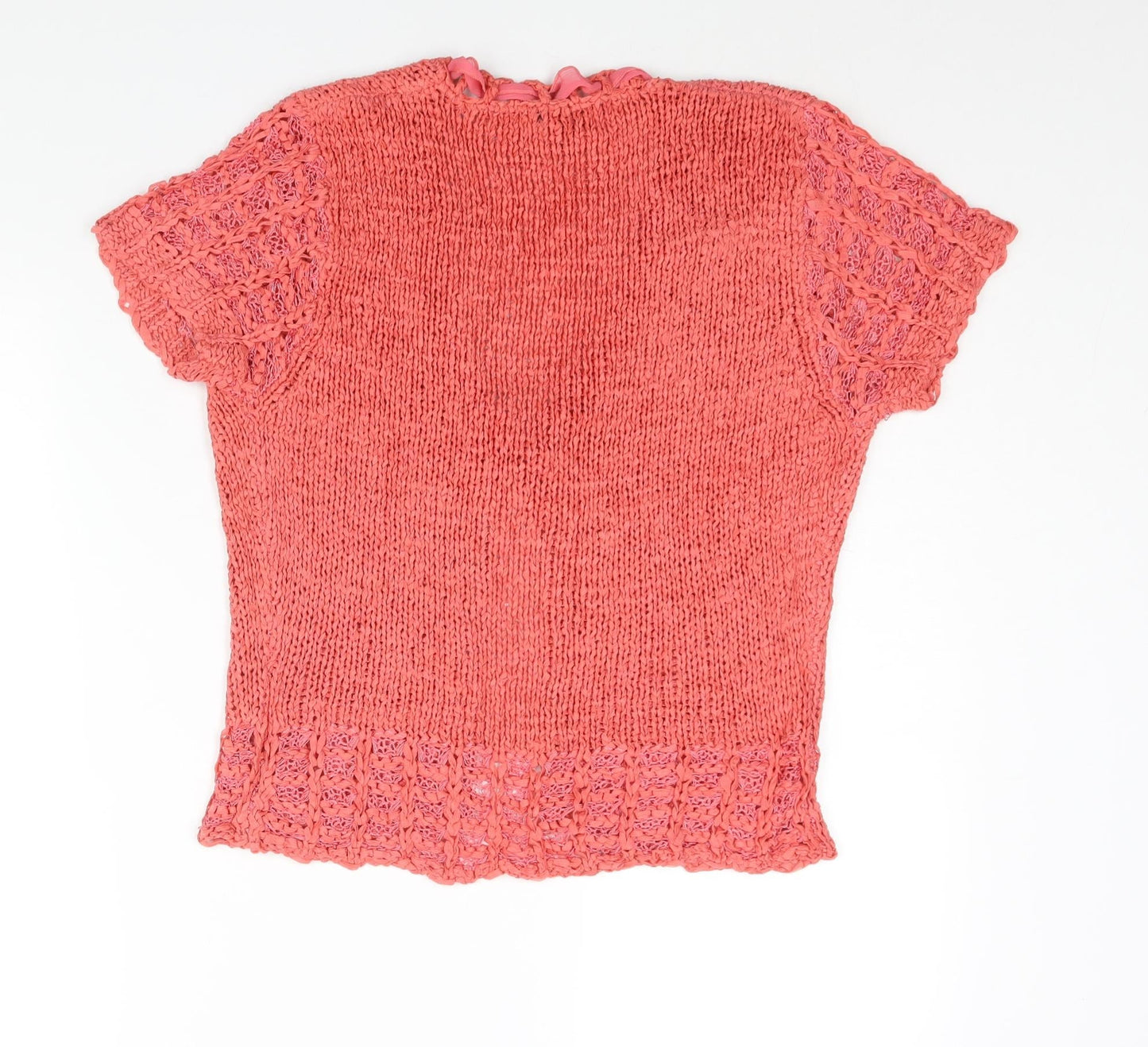 C.M.D Womens Pink V-Neck Acetate Cardigan Jumper Size L - Ribbon Tie