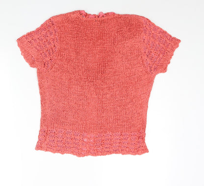 C.M.D Womens Pink V-Neck Acetate Cardigan Jumper Size L - Ribbon Tie