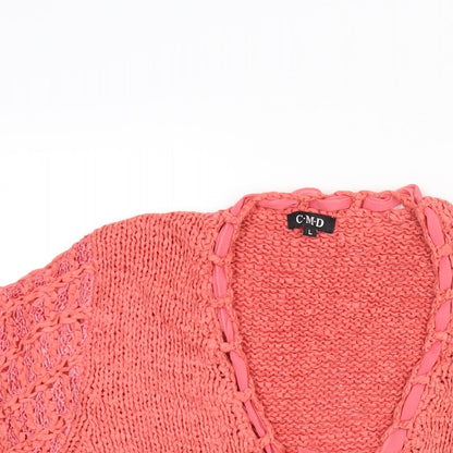 C.M.D Womens Pink V-Neck Acetate Cardigan Jumper Size L - Ribbon Tie