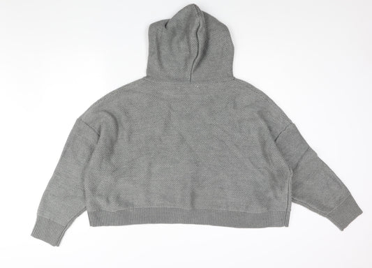 COLLUSION Womens Grey Round Neck Acrylic Pullover Jumper Size 18 - Logo Hooded Cropped