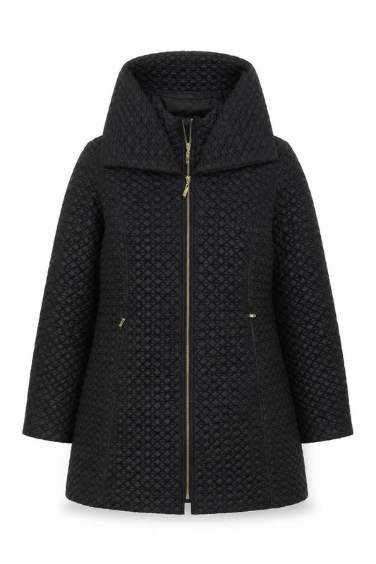 Yera Womens Black Quilted Coat Size L Zip - Layered