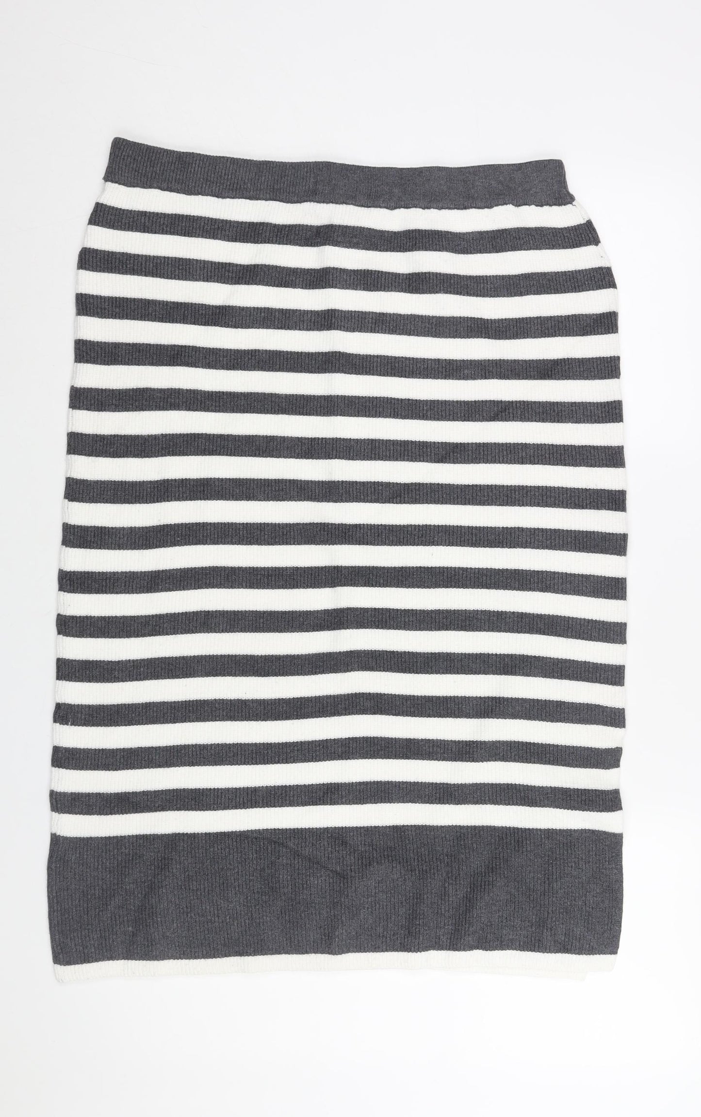 Marks and Spencer Womens Grey Striped Viscose Straight & Pencil Skirt Size L - Side Slit