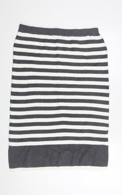 Marks and Spencer Womens Grey Striped Viscose Straight & Pencil Skirt Size L - Side Slit